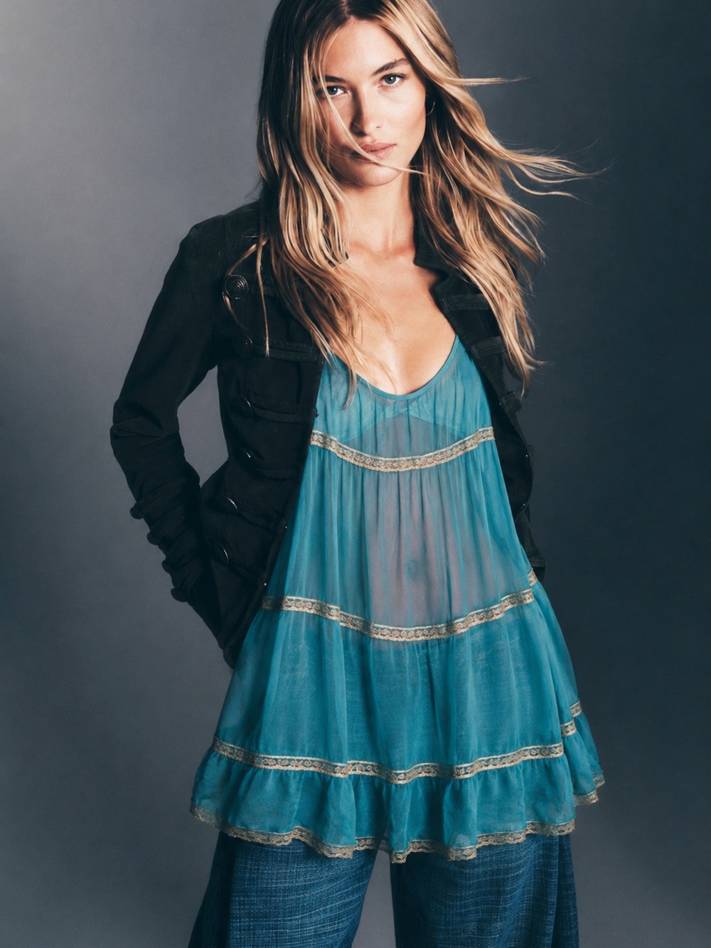 Sparkle & Fade Turquoise Dress with Lace Detail